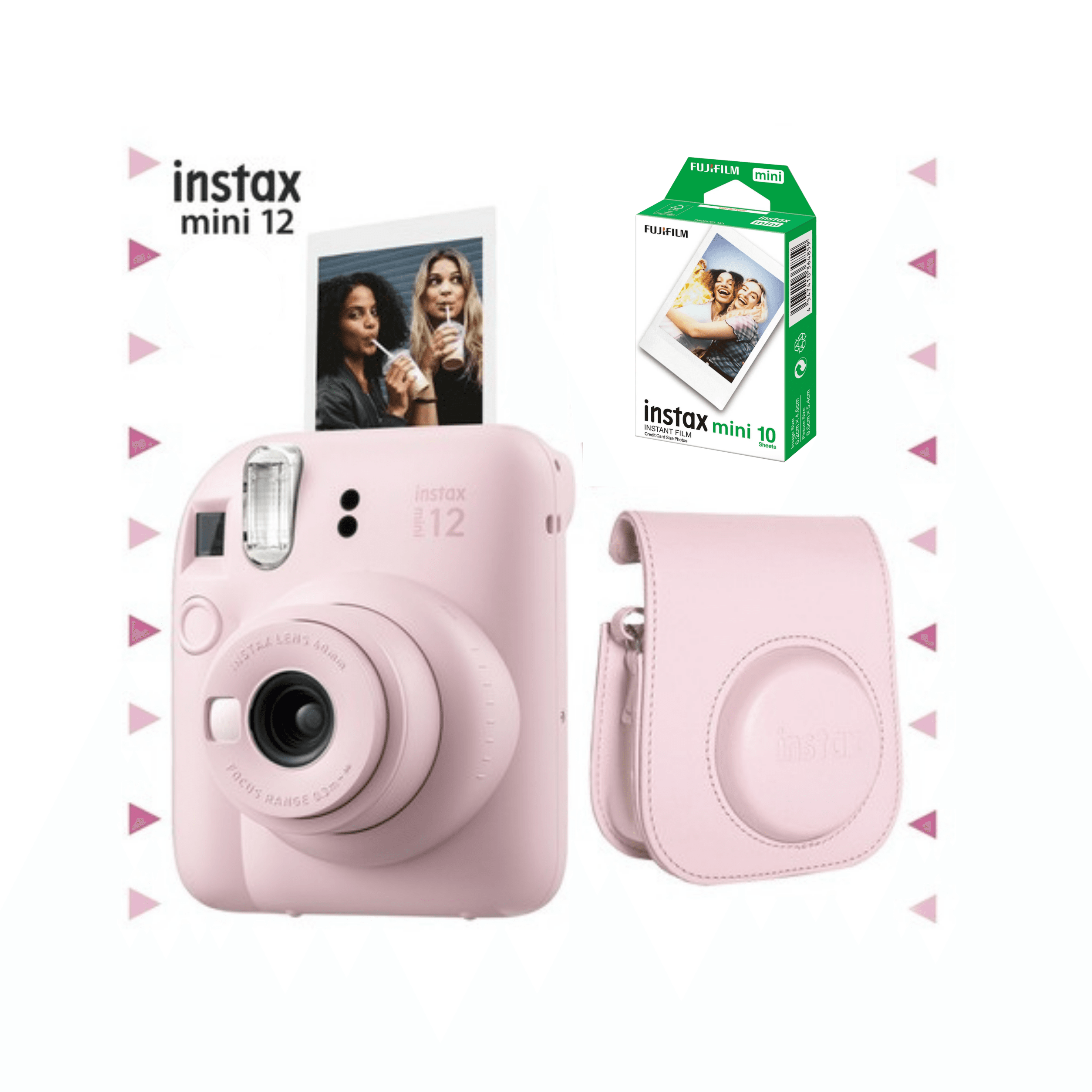 10'lu Film & Fujifilm İnstax Mini 12 Çantalı Set - Pembe